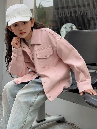 Dazy Kids جاكيت كاجوال طويل الأكمام ذو أزرار أمامية وجيوب للبنات المراهقات رمضان