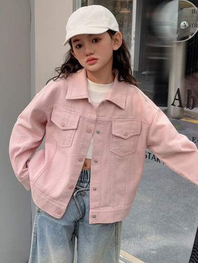 Dazy Kids جاكيت كاجوال طويل الأكمام ذو أزرار أمامية وجيوب للبنات المراهقات رمضان