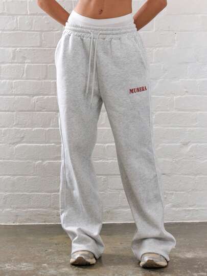 Musera Sport بنطلون رياضي واسع الساق بشعار، مناسب للعطلات والمطار والأجواء الصيفية الكاجوال، ملائم لرياضة التنس الحائط والبكل بول، مناسب للخريف والعودة إلى المدرسة