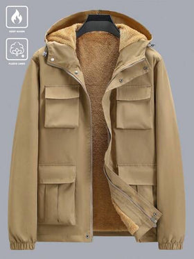 Manfinity Homme معطف رجالي مبطن حراري، لون أحادي، كاجوال، بتصميم بسيط، مناسب للارتداء اليومي، للخريف/الشتاء