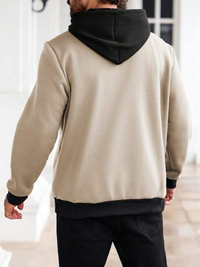 Manfinity Homme هوديي بأكمام متباينة اللون مع جيب، هوديي كاجوال