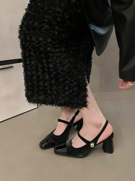 أحذية ماري جين ذات الأصابع المربعة المرصعة ، أحذية كعب عالي سوداء قابلة للتحويل ، أحذية كعب سميك أنيقة من الجلد الأحمر اللامع ، أحذية كعب عالي أنيقة للنساء لموسم الخريف/الشتاء 2025