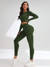 SHEIN Sport Studio بدلة رياضية للنساء تتكون من تي شيرت بأكمام طويلة وربطة عنق علوي ولون واحد وبنطلون ضيق، مجموعة ملابس تمارين رياضية للنساء