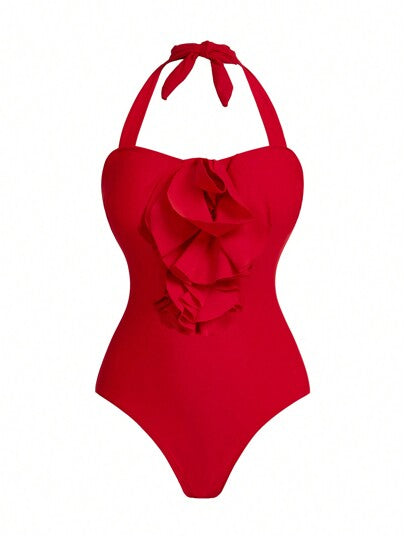 Swim Oasis مجموعة بدلة السباحة القطعة الواحدة ذات الزهور البارزة 3D لعطلة الصيف