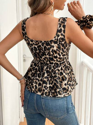 Frenchy قميص صيفي نسائي بنقشة النمر وحمالة واسعة، طراز بسيط، مناسب للكاجوال والعطلات