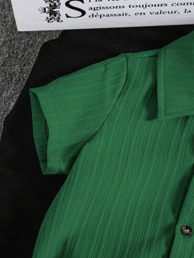 SHEIN طقم مكون من 2 قطع ملابس علوية كارديجان بياقة دائرية وشورت للأطفال الصغار البنين والبنات