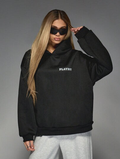 MISSGUIDED Missguided x Playboy حلقة جامعي طبعة غرافيك طباعة رجعية هوديي سترة قميص ثقيل تصميم الزلاجة النمط كلاسيكي أسلوب الحياة اللباس الشارع غير نظامي بيان قطعة الموضة شتاء خريف