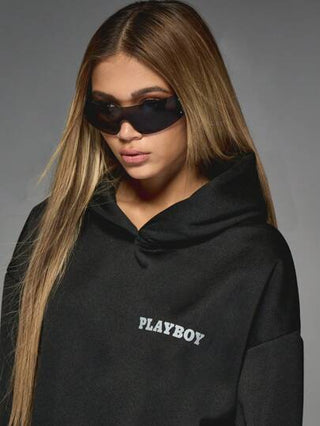 MISSGUIDED Missguided x Playboy حلقة جامعي طبعة غرافيك طباعة رجعية هوديي سترة قميص ثقيل تصميم الزلاجة النمط كلاسيكي أسلوب الحياة اللباس الشارع غير نظامي بيان قطعة الموضة شتاء خريف