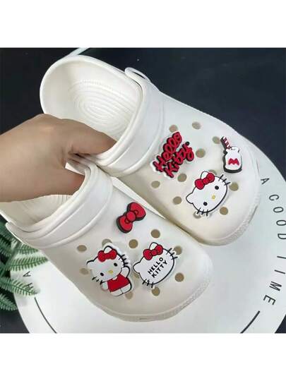 Sanrio 6 قطع زخارف ألحذية بصورة هيلو كيتي الكيوت العلامة سانريو، قابلة للإزالة والتركيب على الكلوجات والصنادل، إكسسوارات للحذاء الجميل للنساء والرجال مناسبة كهدية للأعياد والحفلات والاستخدام اليومي في الربيع والصيف والشاطئ