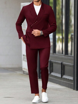 Manfinity Bizformal بدلة رجالية بقميص أكمام طويلة باللون الواضح مع أزرار أمامية وجيب وبنطلون طويل مجموعة بسيطة