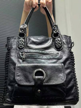 حقيبة يد أنيقة عتيقة عصرية ومريحة للسيدات، حقيبة دراجة نارية شخصية Y2K ، حقيبة كتف/متقاطعة جلد مغسول مزيف بأسلوب الشارع، مناسبة للعمل والتنقلات والمواعدة والحفلات، سعة كبيرة متعددة الجيوب، باللون الأسود، حقيبة Y2k