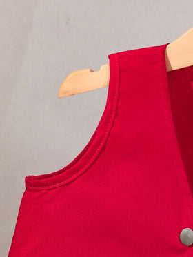 SHEIN Elladie kids طقم ملابس علوية كاجوال بلا أكمام مع تنورة مطوية للفتاة الصغيرة