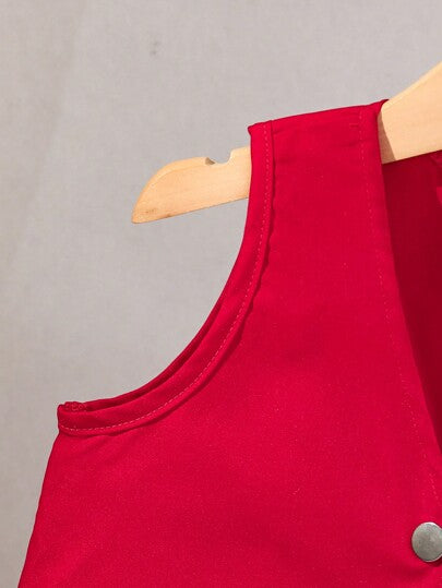 SHEIN Elladie kids طقم ملابس علوية كاجوال بلا أكمام مع تنورة مطوية للفتاة الصغيرة