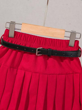SHEIN Elladie kids طقم ملابس علوية كاجوال بلا أكمام مع تنورة مطوية للفتاة الصغيرة
