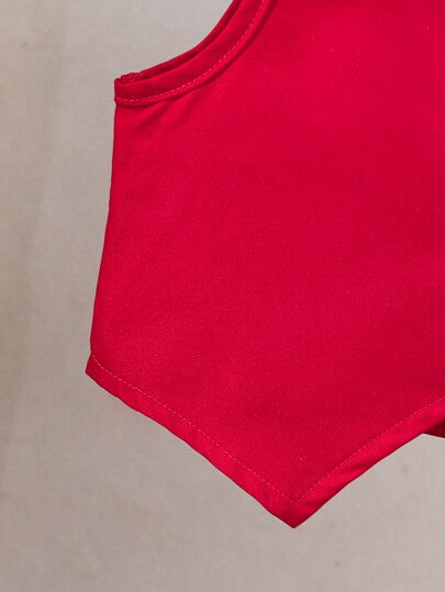 SHEIN Elladie kids طقم ملابس علوية كاجوال بلا أكمام مع تنورة مطوية للفتاة الصغيرة