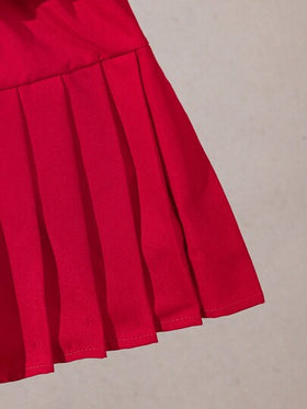 SHEIN Elladie kids طقم ملابس علوية كاجوال بلا أكمام مع تنورة مطوية للفتاة الصغيرة