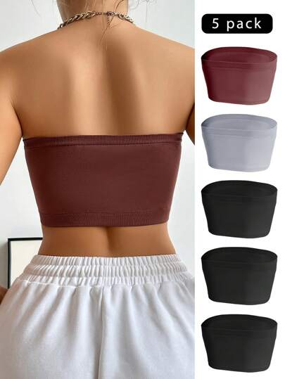 Shein Underwear&Sleepwear Basics حمالة صدر ثابتة بأنبوب ملونة للسيدات، 5 قطع/مجموعة