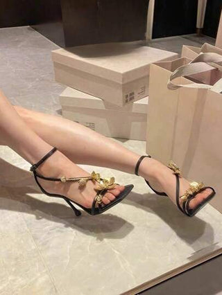 صنادل مزينة بالكريستال معدنية زهرية ذات تصميم مفتوح للأصابع وحزام مشبك، تصميم مربع للأصابع، أحذية كعب عالي مناسبة لحفلات المشاهير 2025 ربيع صيف