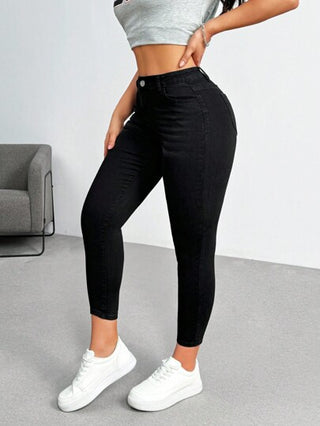 EZwear جينز كاجوال بسيط للنساء بجيوب وأزرار أمامية ، للارتداء اليومي