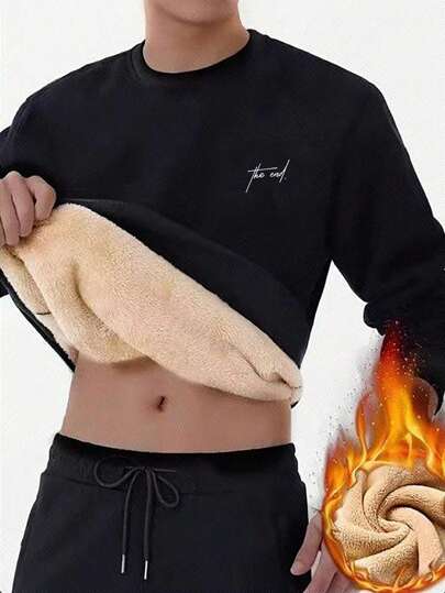 Manfinity Hypemode بلوفر رياضي كاجوال بياقة دائرية وأكمام طويلة مطبوع عليه حروف، قطعة مريحة للرجال في فصل الخريف/الشتاء