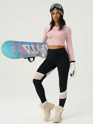 SHEIN Sport Studio طقم رياضي للنساء عالي المرونة مع حواف ملونة، طقم ملابس تمرين رياضي للنساء، طقم سروال رياضي للنساء