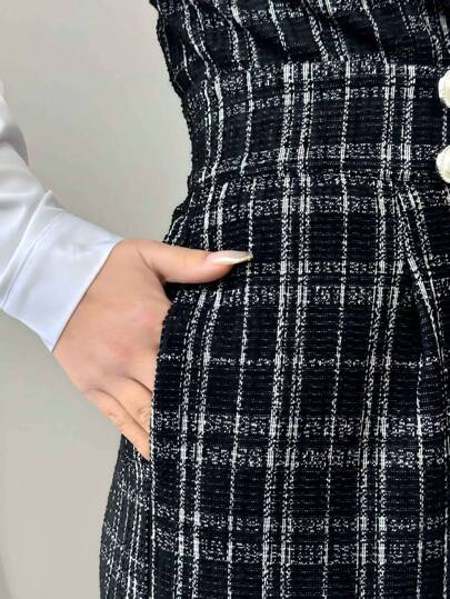 Selianne جمبسوت نسائية طويلة الساقين ذات جيوب مزينة بأزرار اللؤلؤ