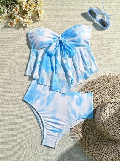طقم تانكيني حريمي Swim Mod منطقة النقاط العشوائية النسائية العصرية في الصيف مجموعة قطعتين للعطلات الشاطئية أنيقة مصممة