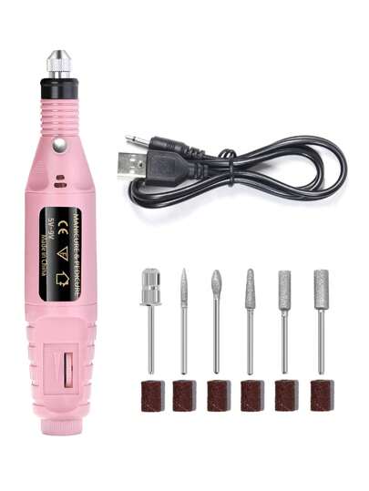 LULAA مجموعة ملف الأظافر الكهربائي، ملمع أظافر USB ب- 6 قطع، أداة عناية بالأظافر والبشرة الجافة المحمولة للأظافر الاكريليكية والجل - ماكينة طحن أظافر صغيرة وخالية من الروائح