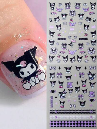 Sanrio مجموعة من قطعتين من ملصقات أظافر كاريكاتير كوروميي ساتريو ثلاثية الأبعاد لاصقة ذاتيًا، تصميم جليتر ملون كرتون أنمي لديكورات الأظافر، لوازم فن الأظافر كهدايا للنساء والفتيات