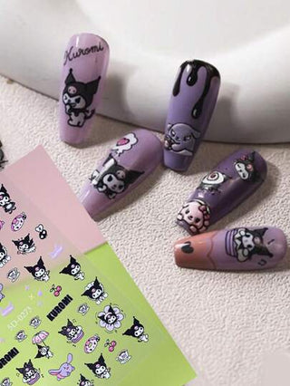 Sanrio مجموعة من قطعتين من ملصقات أظافر كاريكاتير كوروميي ساتريو ثلاثية الأبعاد لاصقة ذاتيًا، تصميم جليتر ملون كرتون أنمي لديكورات الأظافر، لوازم فن الأظافر كهدايا للنساء والفتيات