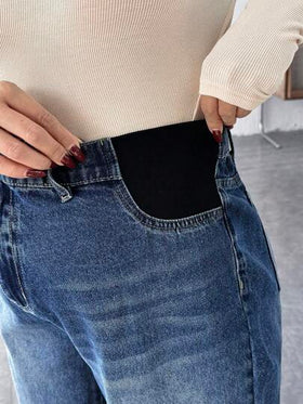 SHEIN سراويل جينز أمومة أزرق فضفاضة بساق عريضة