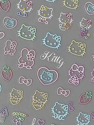 Sanrio 1 ورقة ملصقات أظافر هيلو كيتي، رسوم كرتون يابانية ثلاثية الأبعاد مجسمة بشكل فتاة قلب هيلو كيتي، ملصقات أظافر مع تصميم أنمي Sanrio لديكور الأظافر اليدوية، هدية مثالية للنساء والفتيات