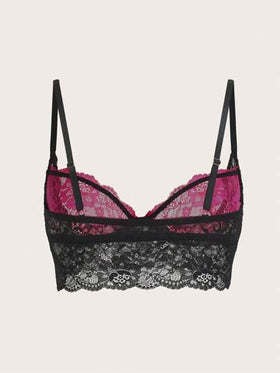 SHEIN ICON بكأس الدانتيل المزدوج الطبقات المزين بالفيونكة ملابس داخلية مثيرة