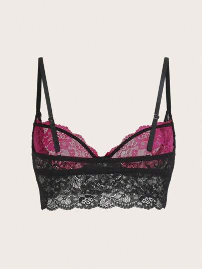SHEIN ICON بكأس الدانتيل المزدوج الطبقات المزين بالفيونكة ملابس داخلية مثيرة