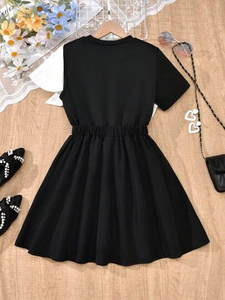 girls-sets Vihyde طقم تي شيرت كم قصير بفيونكة كبيرة وتنورة ذات طبقات للبنات المراهقات بطراز نمط بريبي