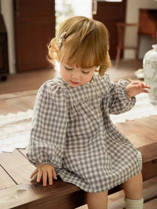فساتين بيبي Vintaside Kids فستان أنيق وملكي للفتيات للربيع والصيف، طراز قماش مربعات، أزرار هاوية، كم طويل، من أفخم الخامات والتصميمات، مناسب لحفلات الأصدقاء، وأوقات الاحتفالات الربيعية والصيفية، والمناسبات غير الرسمية