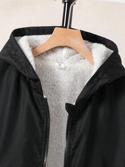 SHEIN جاكيت هودي كاجوال دافئ للمراهقين ذكور مع بطانة حرارية، للخريف والشتاء