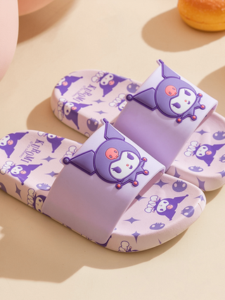 Sanrio شانيريو كورومي نعال فتحة أمامية مفتوحة كرتونية جميلة للبنات، أحذية كرتونية، نعال سميكة مانعة للانزلاق وقابلة للتنفس للاستخدام المنزلي وفي الحمام