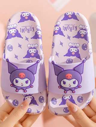 Sanrio شانيريو كورومي نعال فتحة أمامية مفتوحة كرتونية جميلة للبنات، أحذية كرتونية، نعال سميكة مانعة للانزلاق وقابلة للتنفس للاستخدام المنزلي وفي الحمام