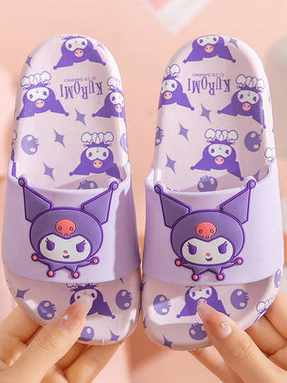 Sanrio شانيريو كورومي نعال فتحة أمامية مفتوحة كرتونية جميلة للبنات، أحذية كرتونية، نعال سميكة مانعة للانزلاق وقابلة للتنفس للاستخدام المنزلي وفي الحمام