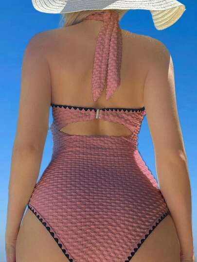Swim Mod طقم نسائي أحادي القطعة للصيف بأطراف ملونة وظهر مكشوف