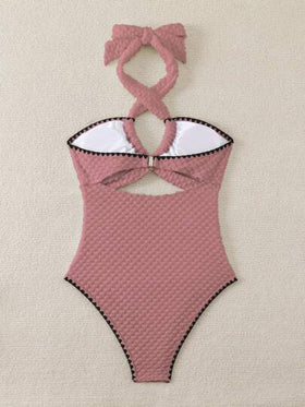 Swim Mod طقم نسائي أحادي القطعة للصيف بأطراف ملونة وظهر مكشوف