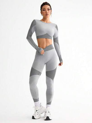 طقم تانكيني حريمي Sport Studio طقم نساء مناسب للياقة البدنية بأكمام طويلة متقاطعة في الظهر وسروال رياضي طقم رياضة نسائي