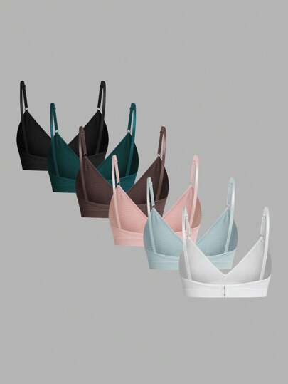 Shein Underwear&Sleepwear Basics طقم حمالة صدر بدون خياطة مريح وأنيق مكون من 6 قطع بألوان متعددة