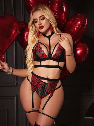 Opulent Queen 5 قطع/مجموعة ملابس داخلية من الدانتيل للنساء في عيد الحب ،غير سلكية وجذابة
