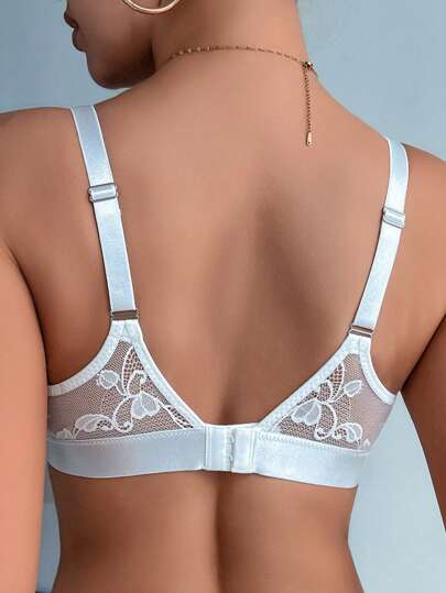 Shein Underwear&Sleepwear Maternity الحمل بلا سلك قميص داخلي ملائكي أبيض مع تباين الدانتيل، قطعة واحدة من الملابس الداخلية