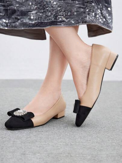 MOTF PREMIUM أحذية نسائية عصرية بتفصيل ماري جين ذات أصبع مربع والكعب المربع وتصميم من الراين ستون، مناسبة للربيع والصيف