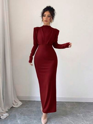 Firerie فستان طويل الأكمام بأكتاف متجمعة للنساء