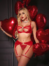 Opulent Queen 5 قطع/مجموعة ملابس داخلية للنساء مزينة بالدانتيل والأسلاك الجرسية، إغراء