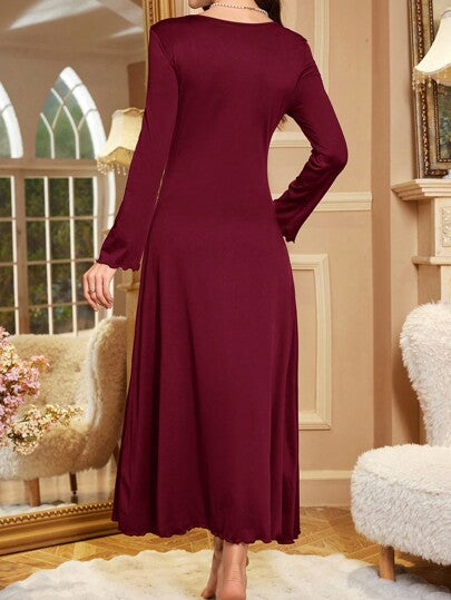 SHEIN فستان نسائي كاجوال مريح بتصميم كشكش وفيونكة أنيقة، مناسب للخريف والشتاء